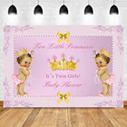 Фон для фотосъемки с изображением близнецов и девочек, Золотая Корона, маленькая принцесса, розовый фон для фотосъемки новорожденных, торт, стол, баннер, реквизиты-украшения
