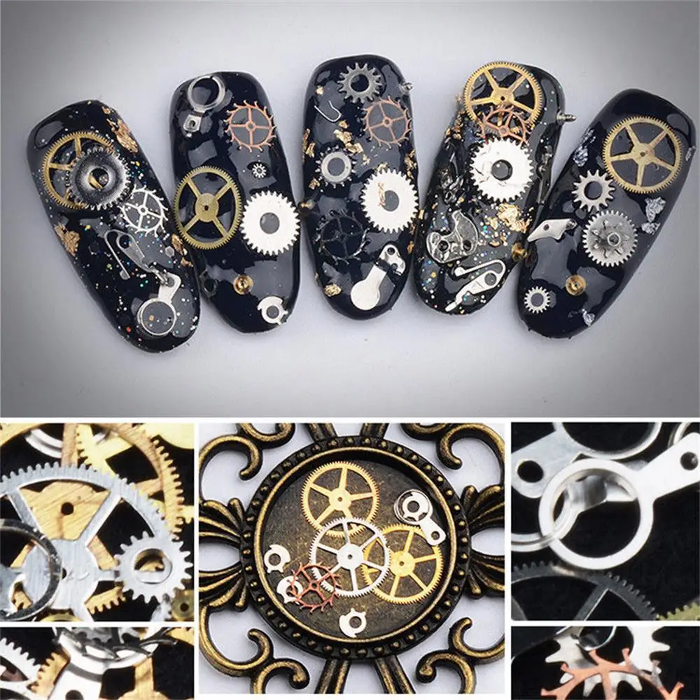 1BOX 3D DIY Hollow Metallic Nail Sequins Steampunk Mechanical Component Gear Wheel Manicure Art Decoration Tips Accessories | Красота и