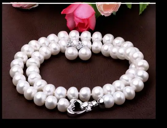 classic 9-10mm south sea round white pearl necklace &ampearring 925r | Украшения и аксессуары