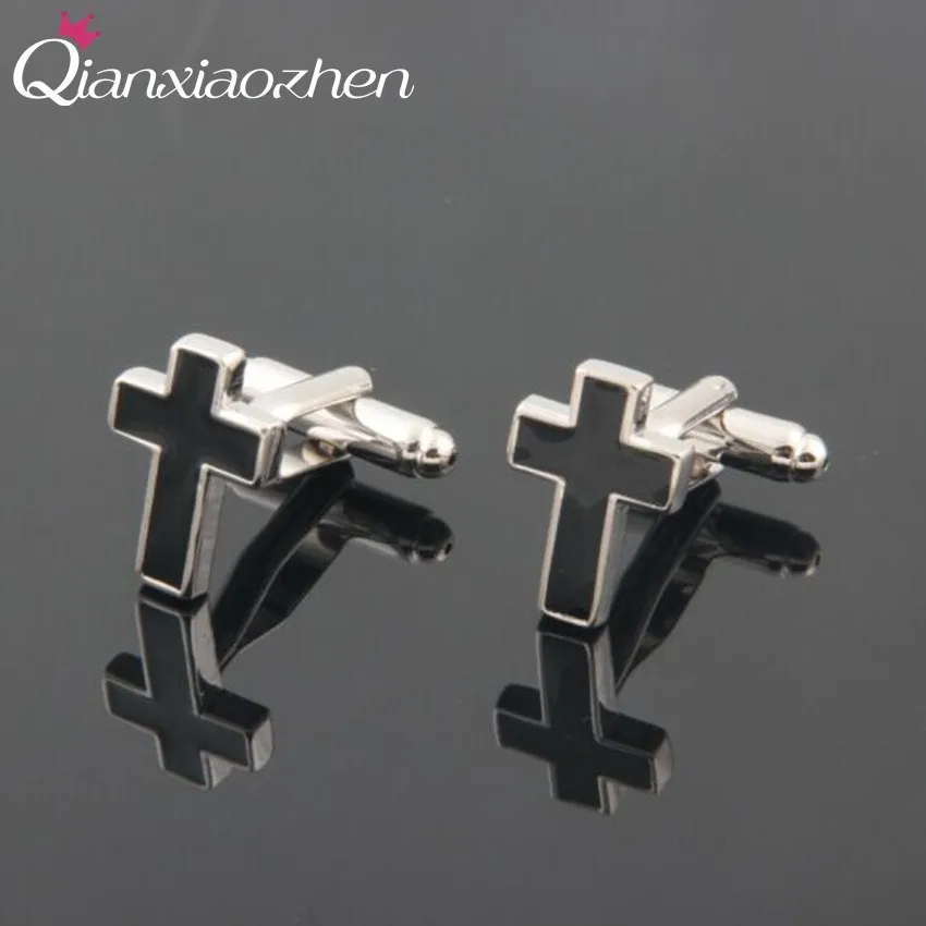 

Qianxiaozhen 1 Pair Cross Cufflinks Shirt Cuff Links Men's Fashion Jewelry Silver Color Wedding Accessories