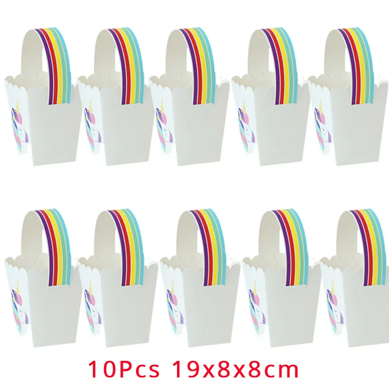 10pcs popcorn box Единорог вечерние бумажные коробки для попкорна Подарочная коробка конфеты пакеты для печенья День Рождения украшения для детей подарочные пакеты для детского душа - Цвет: 10pcs popcorn box