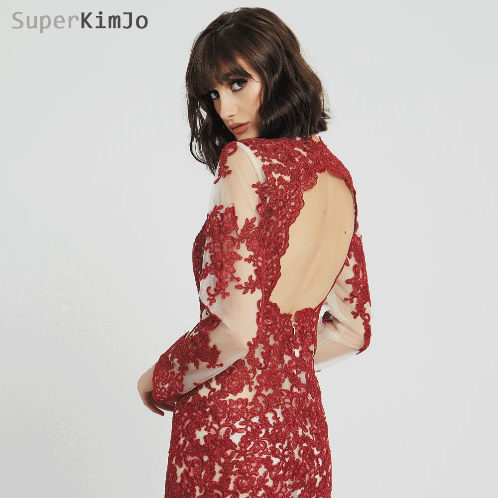 Женское вечернее платье с длинным рукавом SuperKimJo кружевные вечерние платья