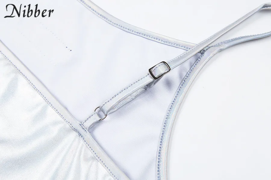 Nibber весенние модные блестящие серебряные укороченные топы camisole женские новые футболки с короткими рукавами женские повседневные Клубные праздничные безрукавки