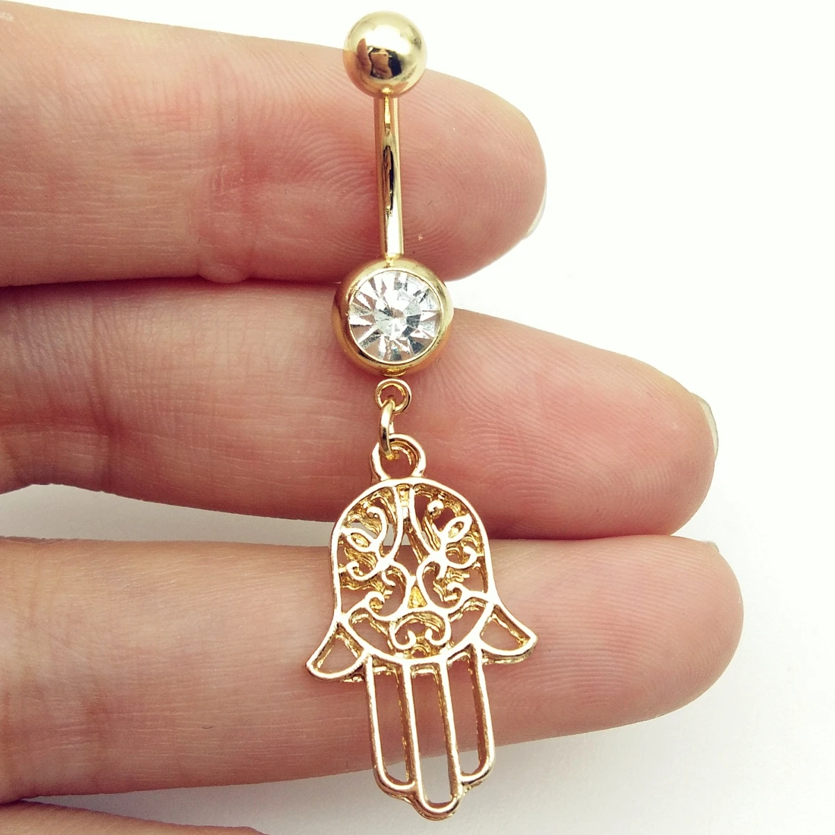 1 шт. Сталь 14G висячий полые хамса руки живот кольца Необычные золотые военно