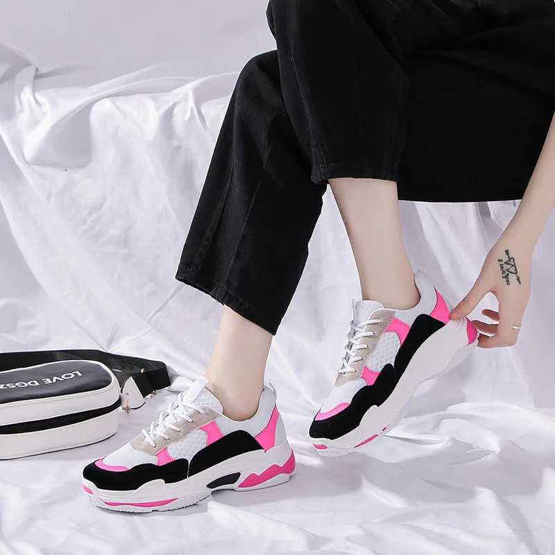 Fujin/Дизайнерская обувь Женская на плоской подошве Кроссовки толстой Прямая