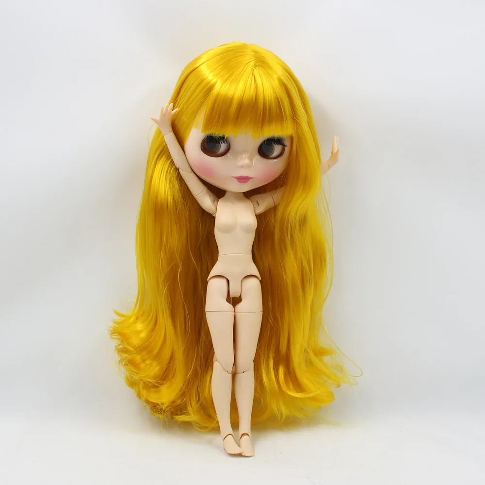 Ледяная кукла DBS Blyth 1/6 bjd Длинная желтая для волос манго с блестящим лицом 30 см