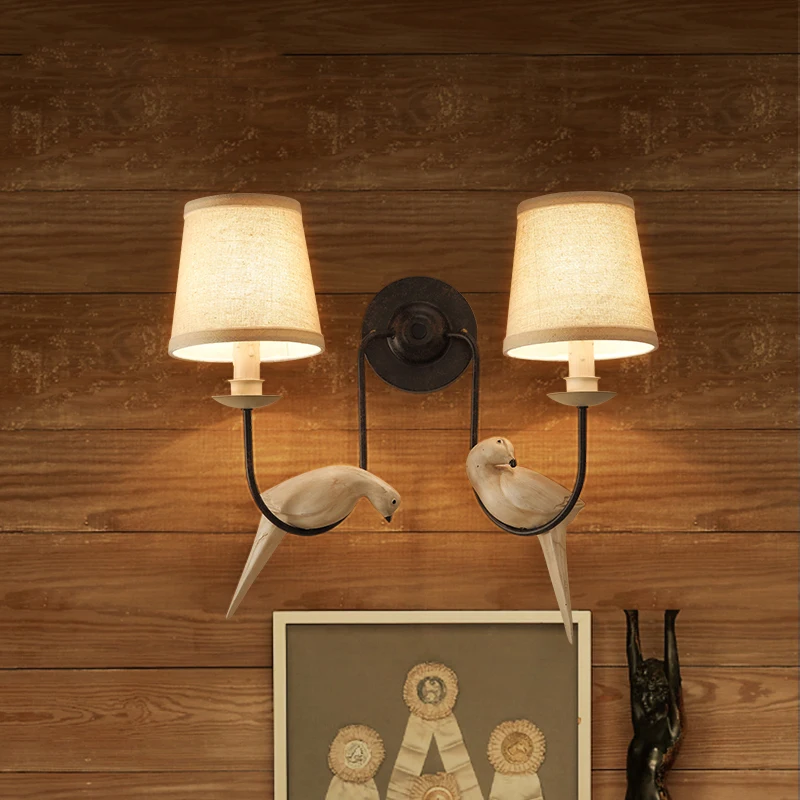 

American country bedside wall lamp single bird study wall sconce europe antique wandlamp