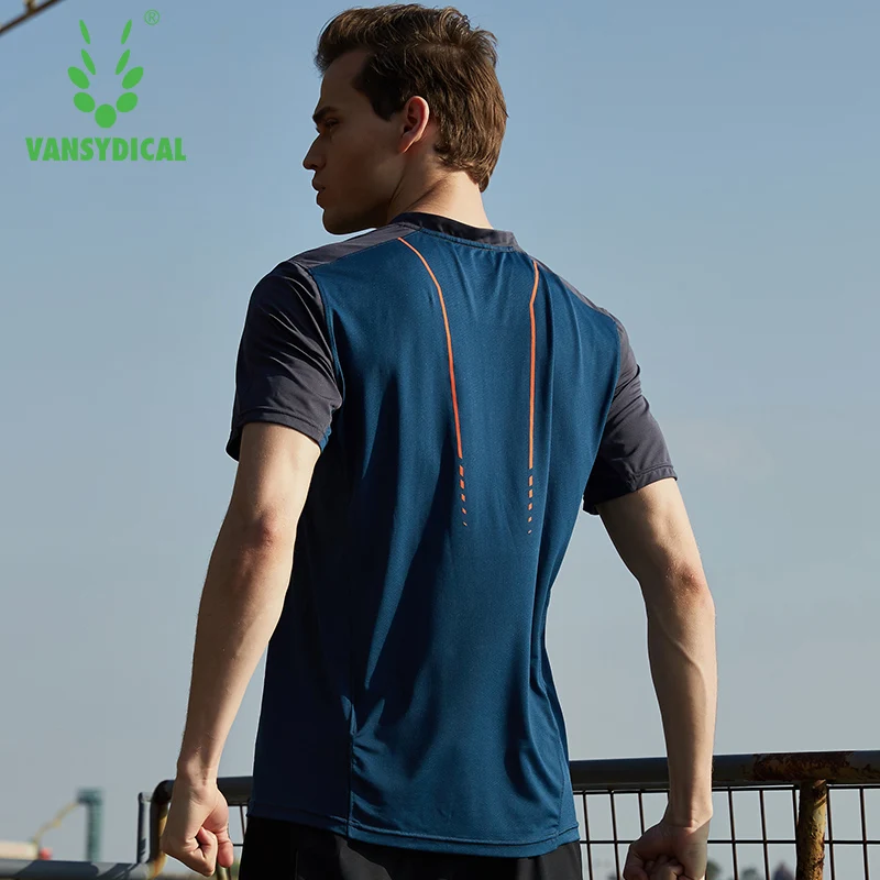Vansydical новые рубашки для бега МУЖСКАЯ ТЕННИСНАЯ форма для игры в футбол v-образный Вырез Летняя Спортивная одежда сплайсированные цвета