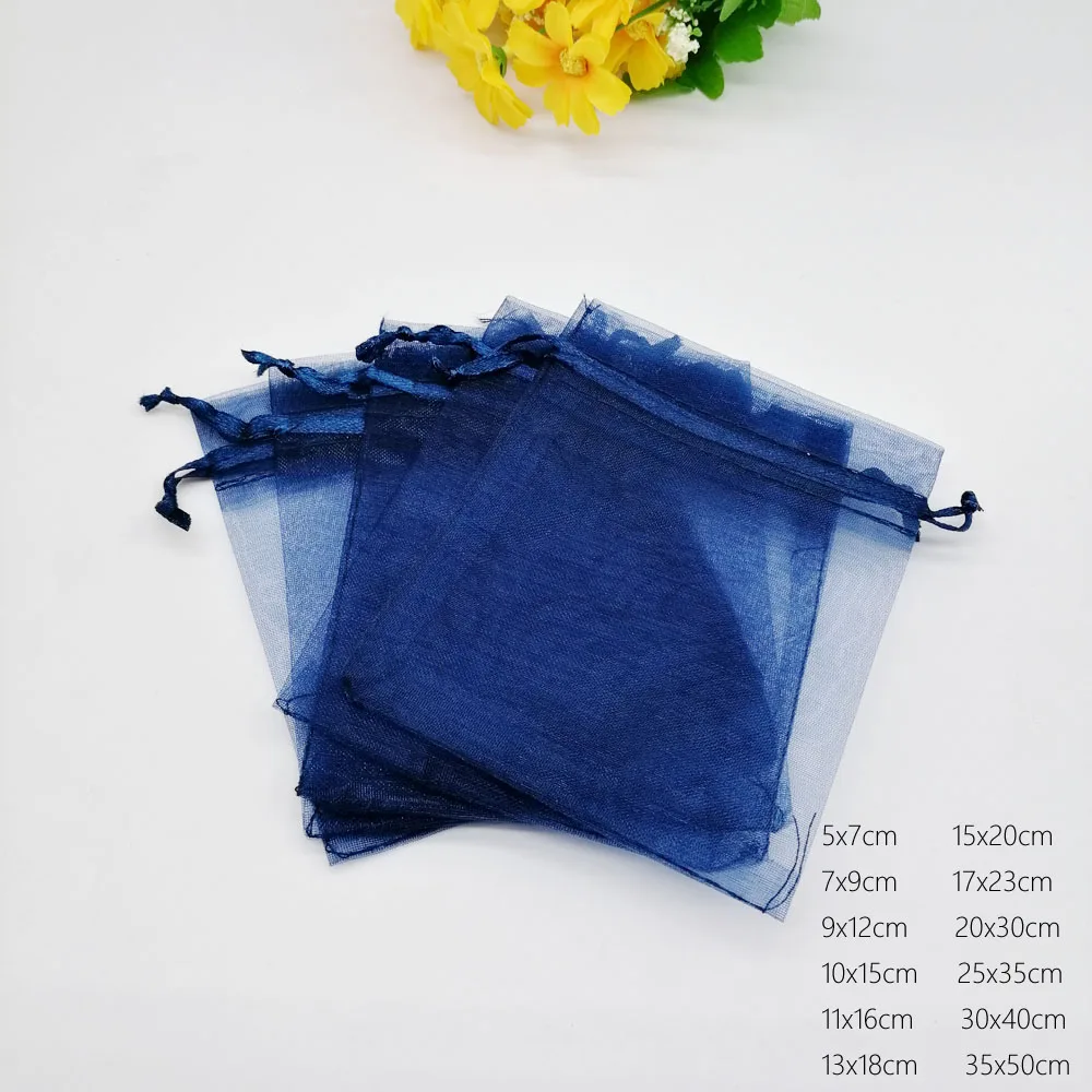 Navy Blue Organza Bag Drawstring Pouch Jewelry Box Gift For Earring/Necklace/Ring/Jewelry Display Packaging Bags Organizer | Украшения и