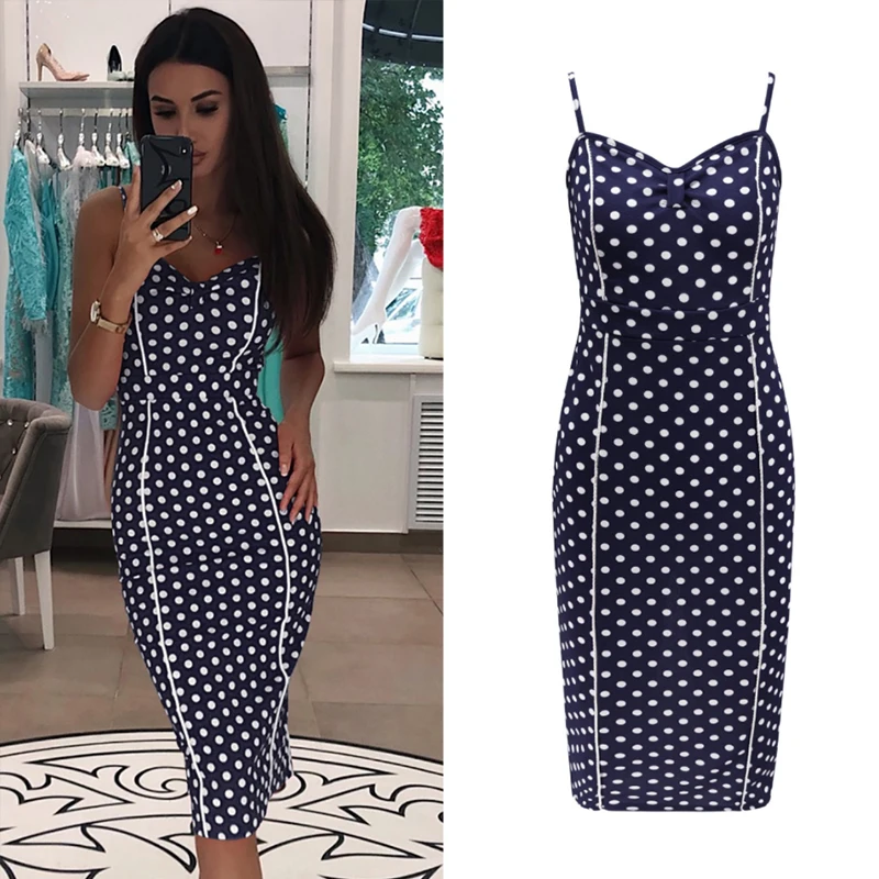 Женское летнее платье в горошек с V образным вырезом|Женские платья| |