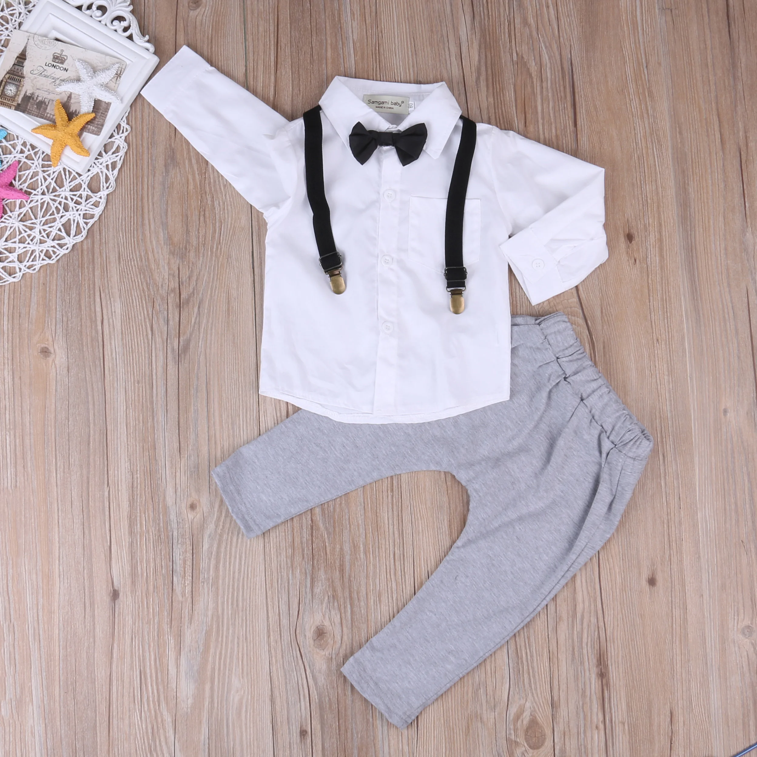 2017baby boys 2pcs clothes Toddler Kids Baby Boys Outfits Shirt Tops +Long Pants Overalls Clothes Set 0-24M |