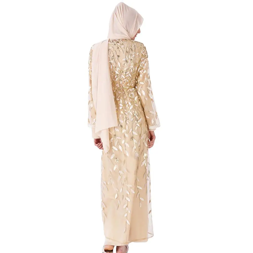 Женский кружевной открытый кардиган с вышивкой мусульманское Макси abaya блестки пайетки ислам Дубаи халат Рамадан модные платья Вечерние Коктейльные