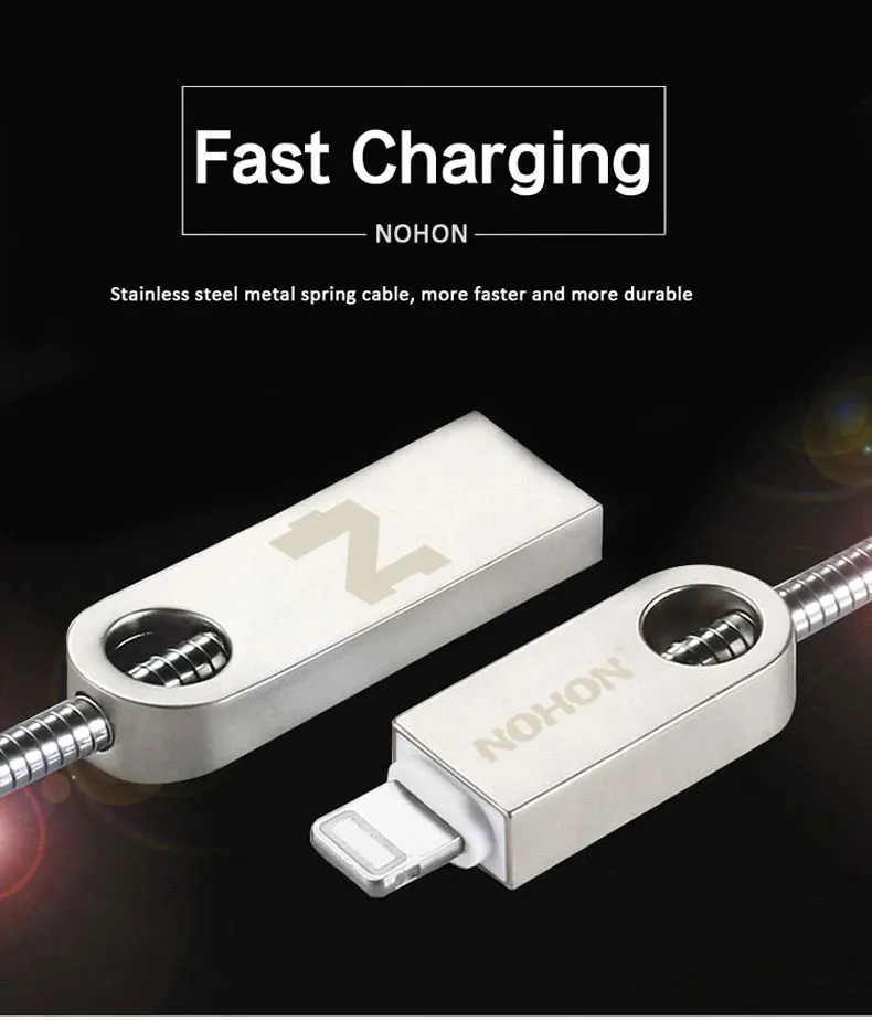 Металлический 8-контактный usb-кабель NOHON для iphone 8, 7 Plus, 6 S, 5, 5S, 6, 6 Plus, Apple, iPad Mini, 2,0 A, кабели для быстрой зарядки и синхронизации данных