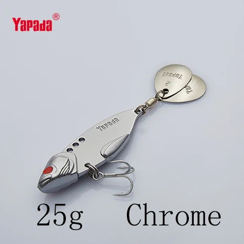YAPADA VIB 304 стальной батальон 10g/15g/20g/25g тройной крючок+ вращающиеся блестки 50 мм/57 мм/62 мм/65 мм Металлические разноцветные рыболовные приманки - Цвет: Chrome 25g