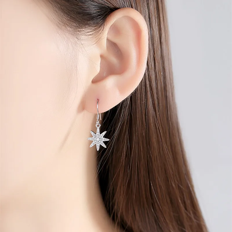 LEKOFO New Fashion Flower Crystal Drop Earrings Korean Wild Sexy Hipster Simple Ear Jewelry 925 Sterling Silver Dangle Earring | Украшения