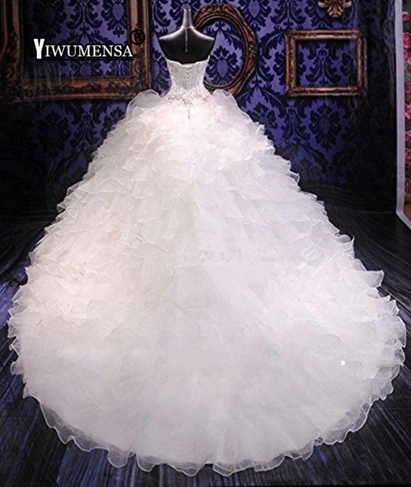 Vestido De Noiva роскошное бальное платье свадебное платье платья для возлюбленной корсет с оборками из органзы с собора, на шнуровке, для невесты платье