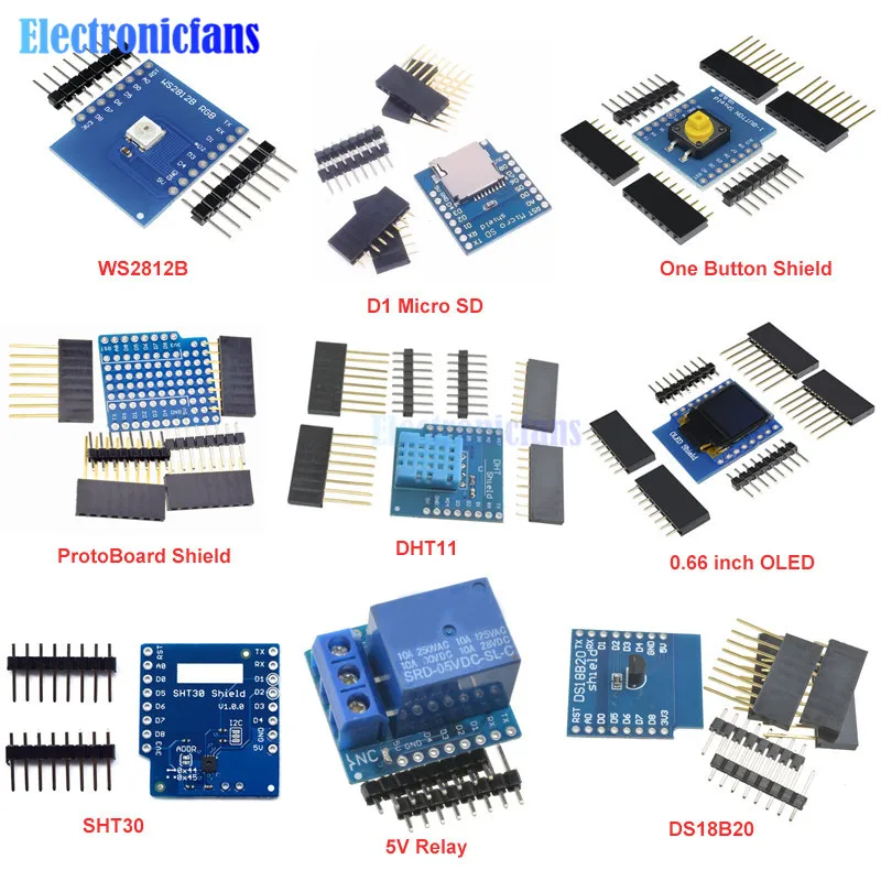 ESP8266 D1 Mini Pro Wi Fi demcu драйвер двигателя с кнопками Micro SD/TF SHT30 Proto Board 0 66 OLED для WeMos DIY