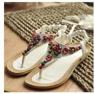 2014 summer sweet casual beaded shoes clip toe flat bohemian sandals | Обувь
