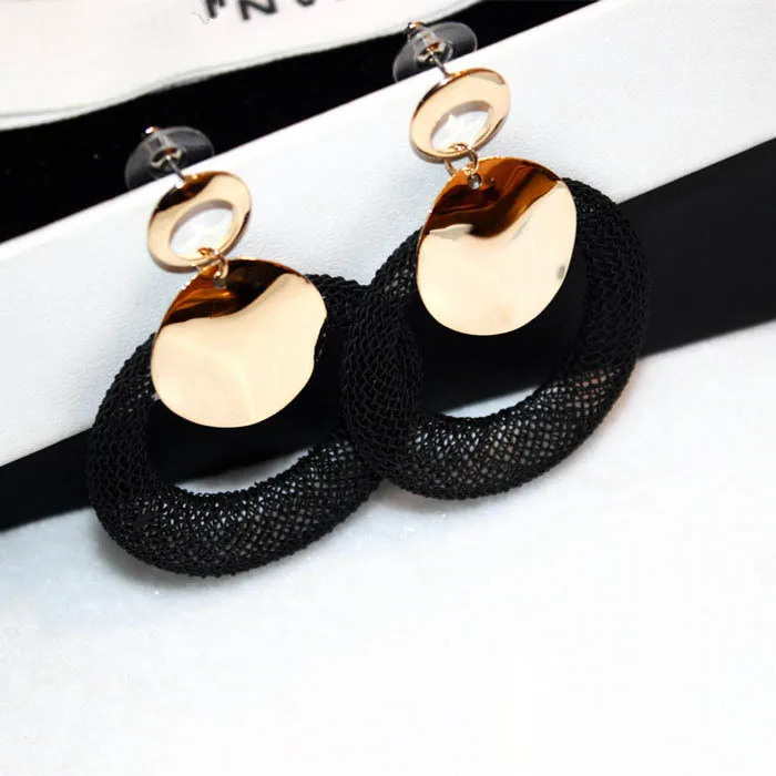 Black hollow mesh round earrings for women pendientes mujer moda big circle earings jewelry boucle d'oreille femme pendante | Украшения