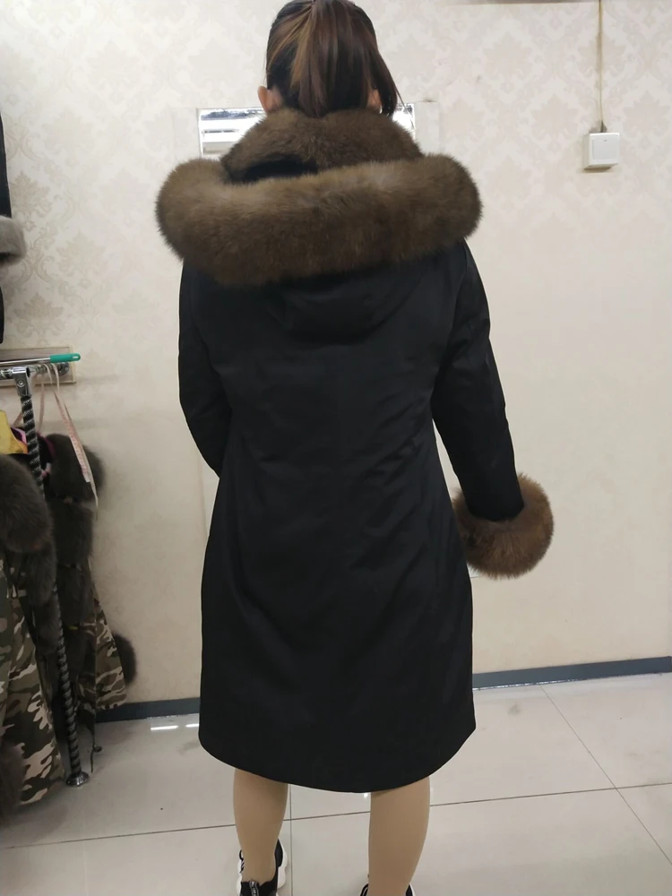 Женская меховая подкладка из настоящей норки с воротником из лисьего меха, парка, шуба из лисьего меха, Меховая куртка, съемная верхняя одежда для женщин