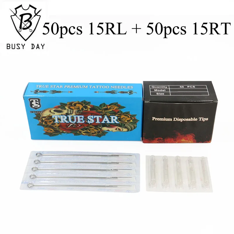 

(15RL + 15RT) 50 шт. иглы для татуировок True Star и 50 шт. наконечников Прозрачные наконечники для тату-машинки Бесплатная доставка