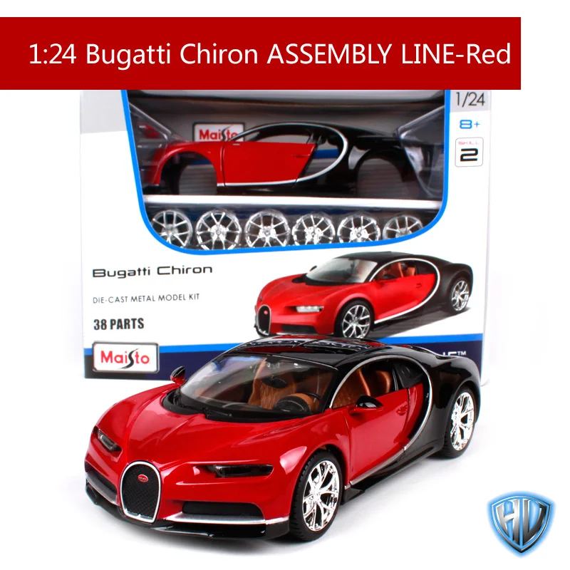 Maisto 1:24 bugatti chiron assembly line red car diecast model kit 38 деталей модель автомобиля mannal подарок для