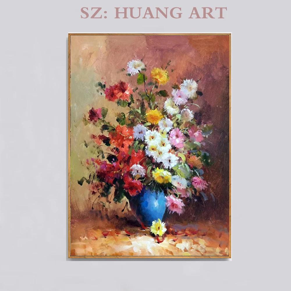 

Artist Hand-painted Beautiful Vase Flower Oil Painting on Canvas Knife Painting Flower Picture Hand-painted Flower Painting Oil