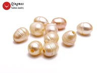 qingmos 10 pieces pink pearl beads for jewelry making diy necklace pendant with natural 2mm big hole 10 11mm rice pearl los648
