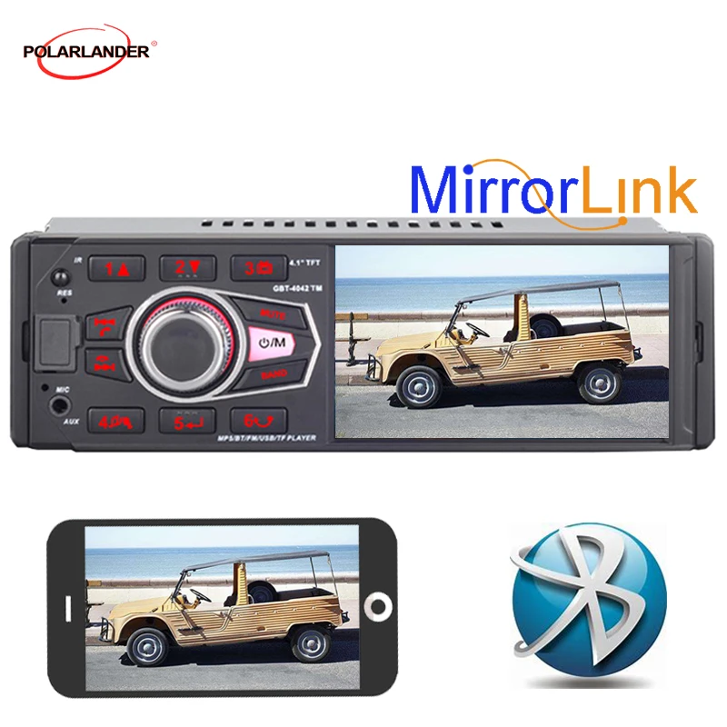 Автомобильный радиоприемник 1 din 4 дюйма задний вид FM-радио Bluetooth цветные огни
