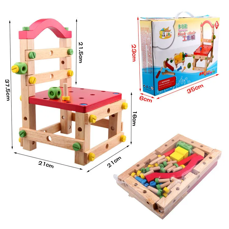 Wooden Assembled Chair Children Multi-function Screwing Blocks Variety Tool Intelligence DIY Building Toys For Kids Gift | Игрушки и