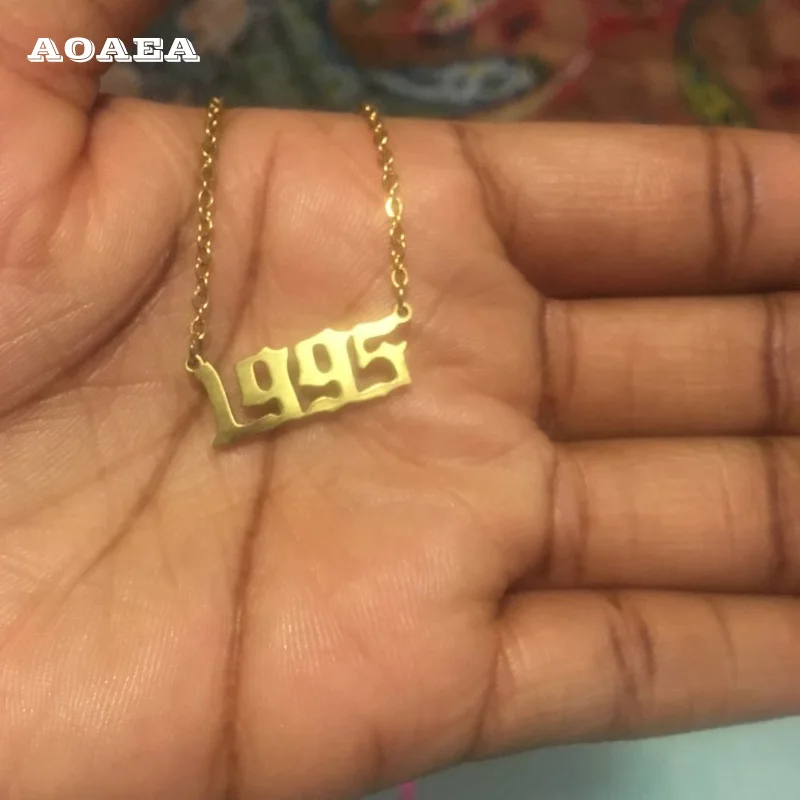 Old English Number Necklaces Jewelry Year 1980to2019Old Font PendantNecklaceWomen Birthday Gift | Украшения и аксессуары