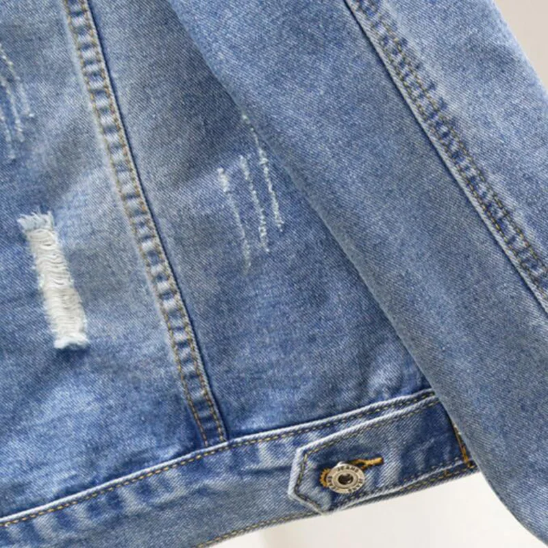 

Jeans Jacket Women Casacos Feminino Slim Ripped Holes Denim Jacket Femme Elegant Vintage Bomber Jacket 2019 Basic Coats