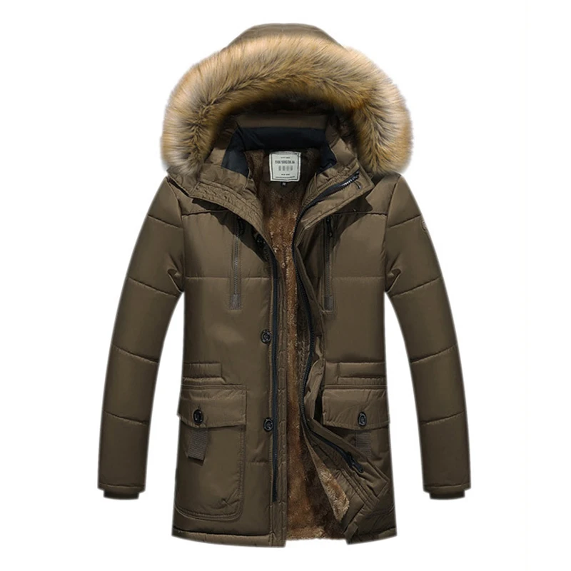 Мужская однотонная парка с капюшоном мехом на хлопковом наполнителе|winter jacket