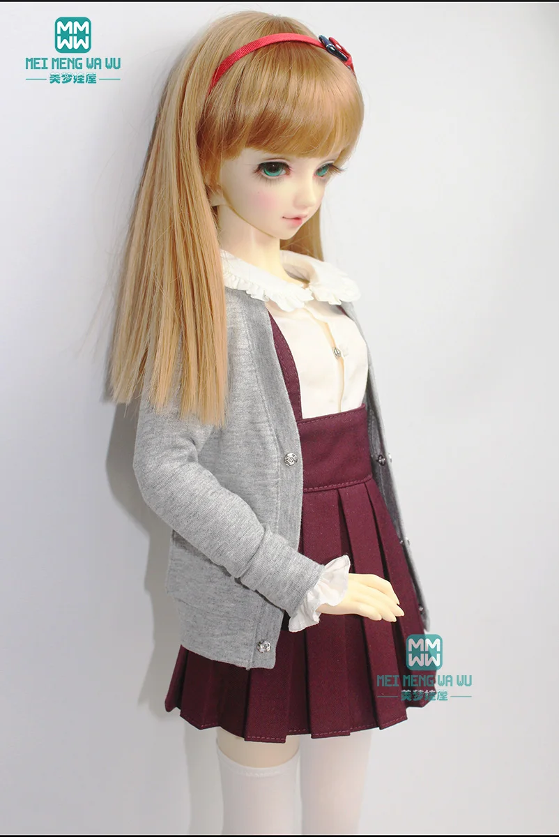 

BJD doll clothes girl dress fits 1/3 BJD doll fashion elegant black pleated skirt / bow shirt / knit cardigan