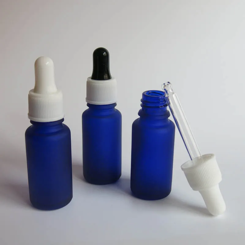 wholesale Wholesale 100 Pcs/ Lot 15ml Frost  blue Glass dropper bottles, 0.5 ounce glass blue frost Essential oil drop Bottles