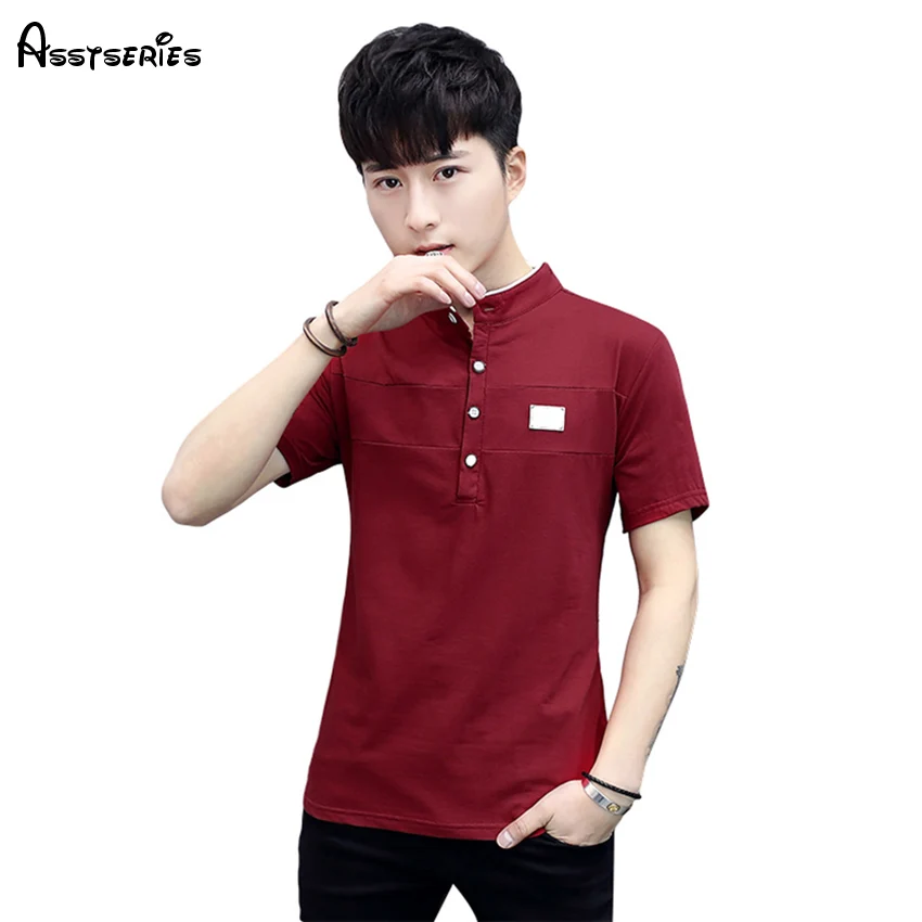 Мужская футболка с воротником-стойкой новая Качественная мужская коротким