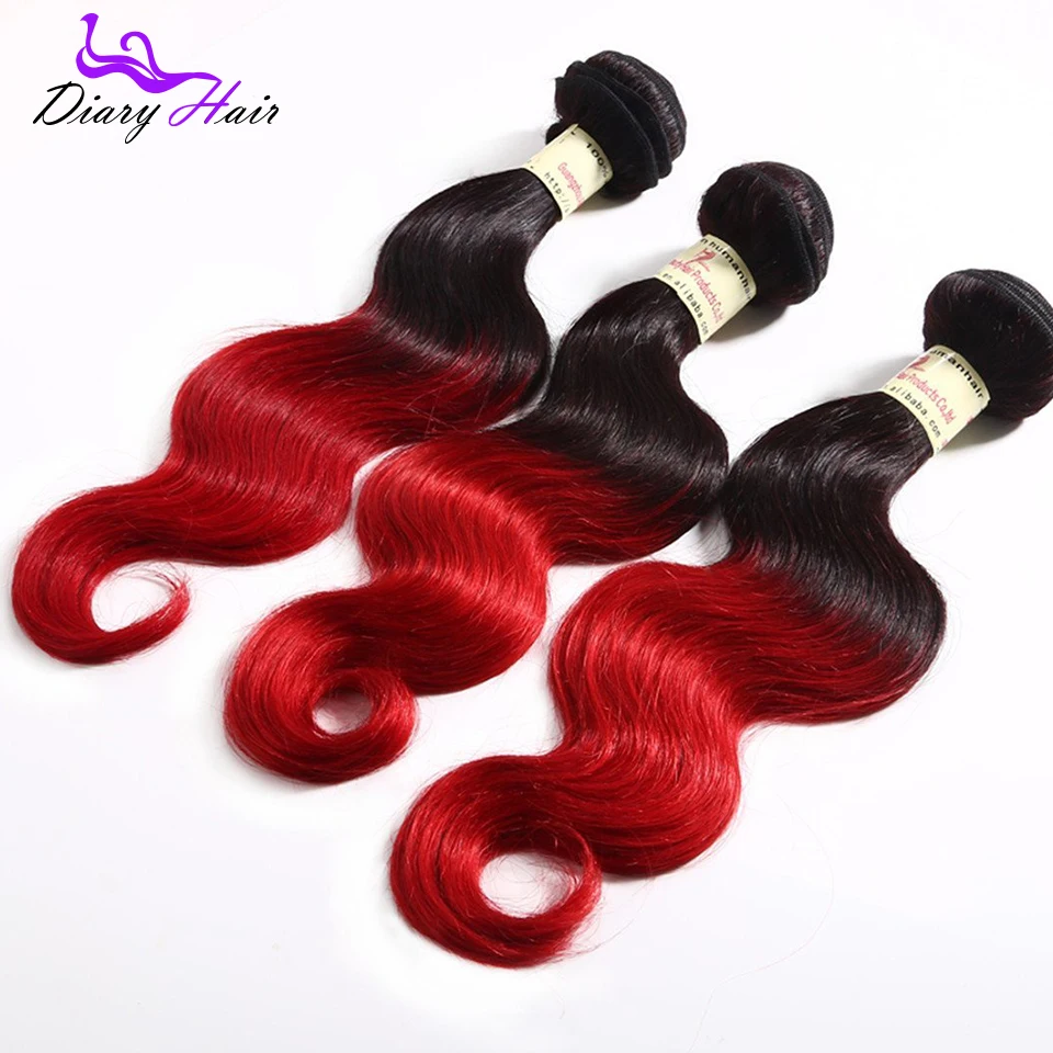 Brazilian ombre virgin hair body wave 7A unprocessed #1b red human extensions cheap black to two tone weave 100g |