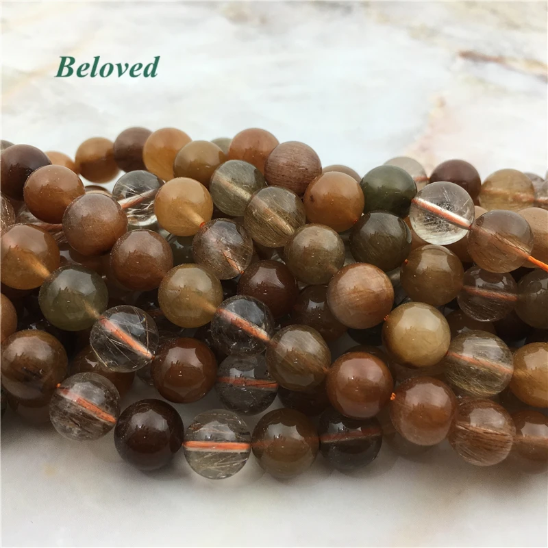 Высокое качество, круглые Rutilated кварцевые бусины, гладкие Hairstone Divergent хрустальные драгоценные камни, бусины для ювелирных изделий DIY, BG18012