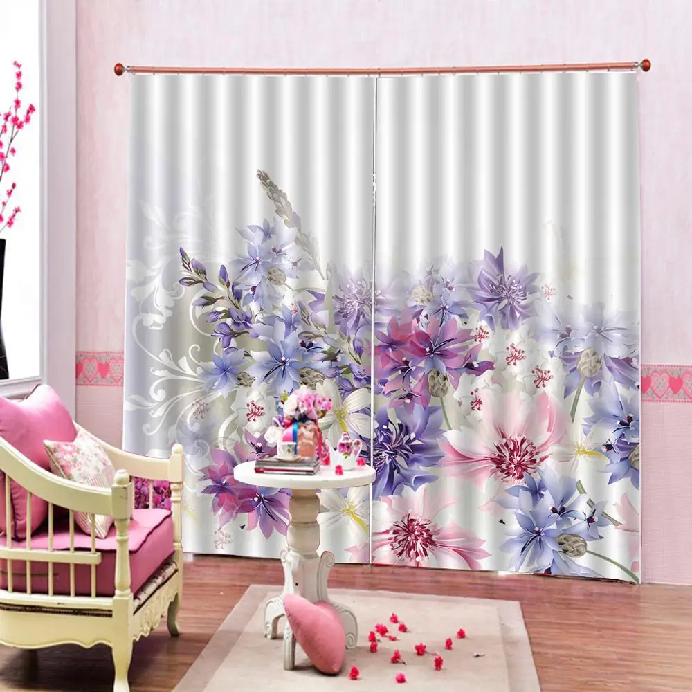 

2Pcs/Set purple curtains fresh flower window curtains for living room bedroom blackout curtains