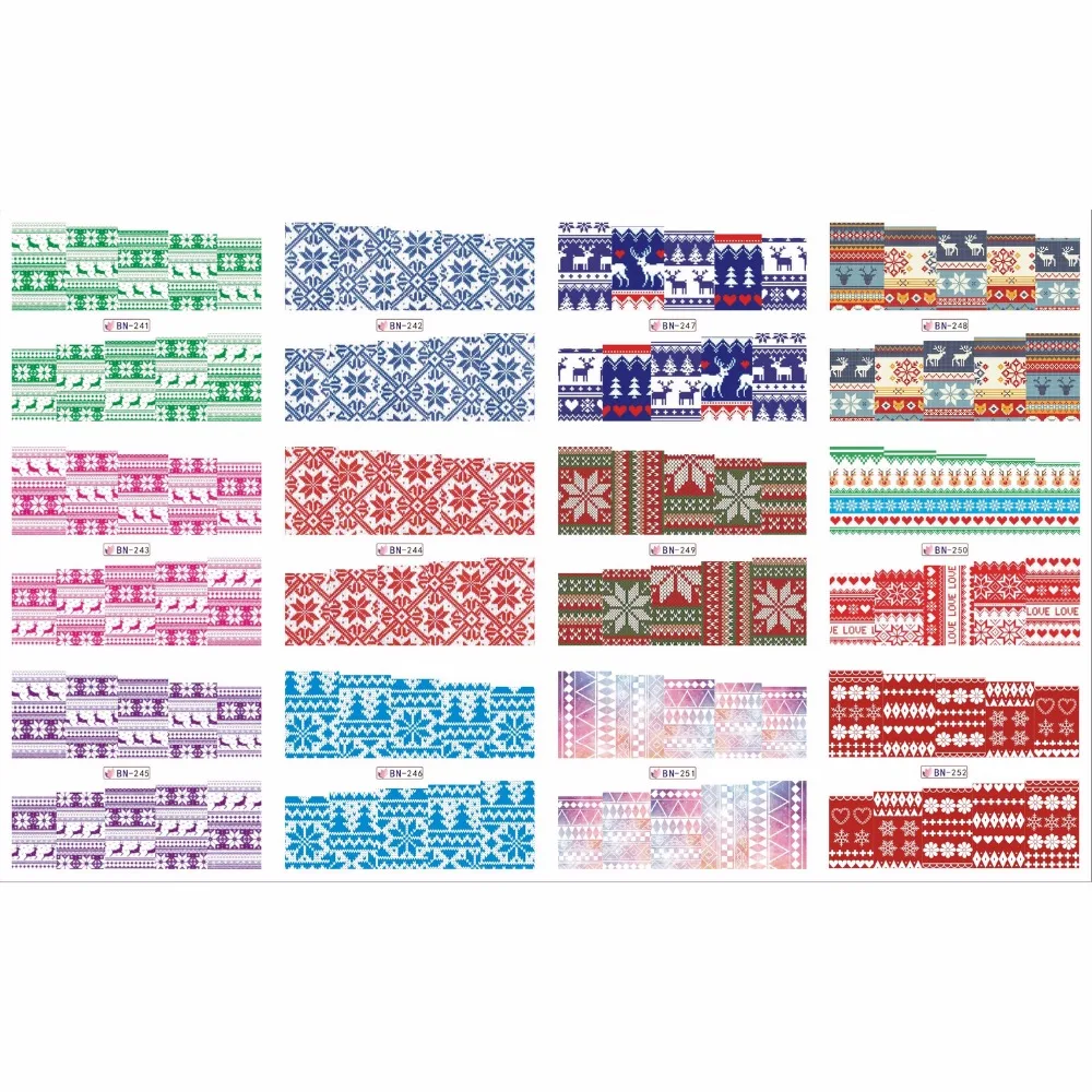 12 упак./лот переводка NAIL ART наклейки на ногти полное покрытие Рождество с принтом
