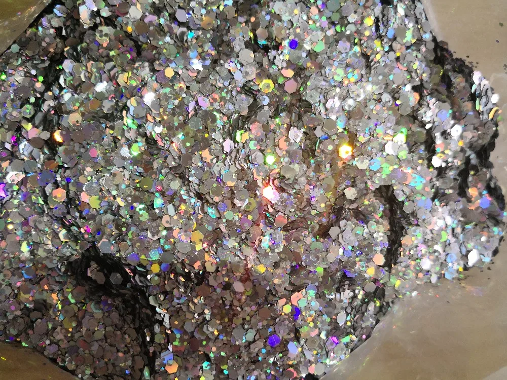 Hexagon shape Glitter Solvent Resistant Holographic Silver Colors Hexagon shape Glitter for Nail Polish Acrylic and DIY supplies