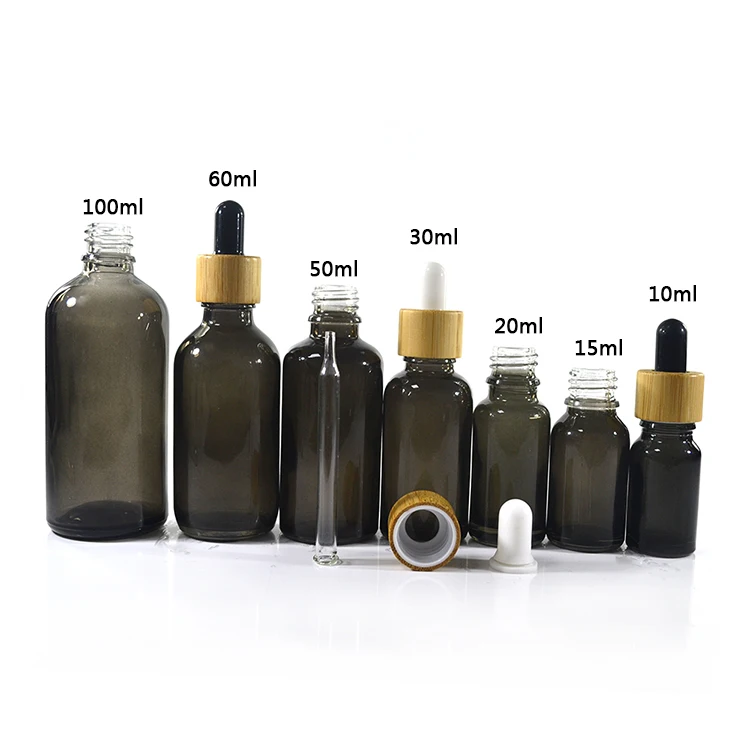 

468pcs*Personal care essential oil e liquid e juice translucent black 15ml 30ml 50ml 1 oz glass dropper bottle with bamboo cap