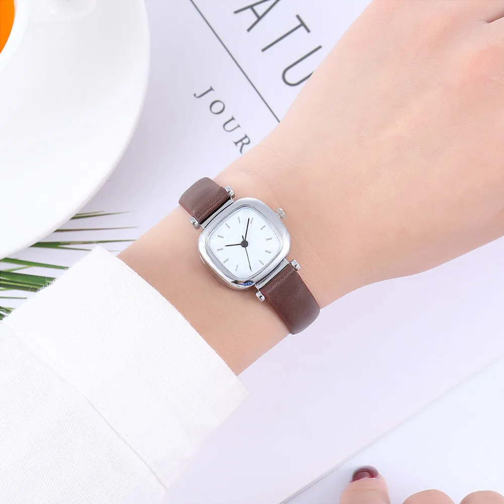 Vansvar Женские кварцевые наручные часы Уникальный Квадратный Циферблат Кожаные