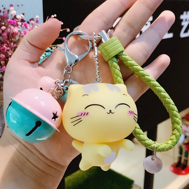 2019 Fashion Cute Cartoon Cat Pendant Key Rings Kitten Chain Shake Head Bell Car Bag Keychains Creative Jewelry Gift | Украшения и