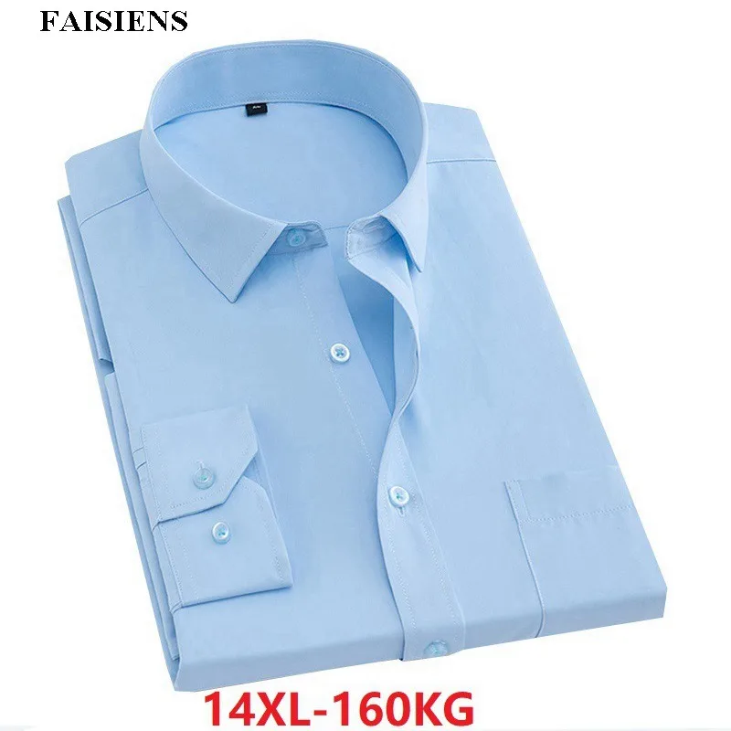 Мужская деловая рубашка с длинными рукавами, деловая, 7XL, 8XL, 9XL, высококачественная, осенняя, большая, 10XL, 14XL, мужская, белая, синяя, рубашка 48