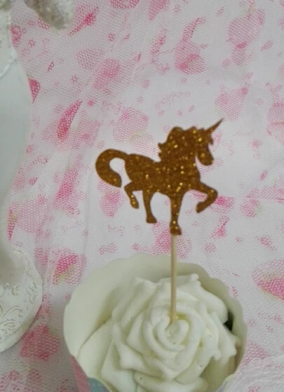 

gold unicorn Glitter Cupcake Toppers baby shower birthday cake toothpicks wedding hem night party decorations