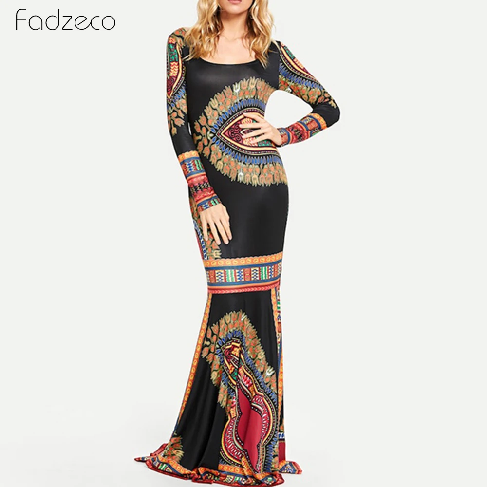 Fadzeco платье в африканском стиле для женщин с расклешенным подолом и широким