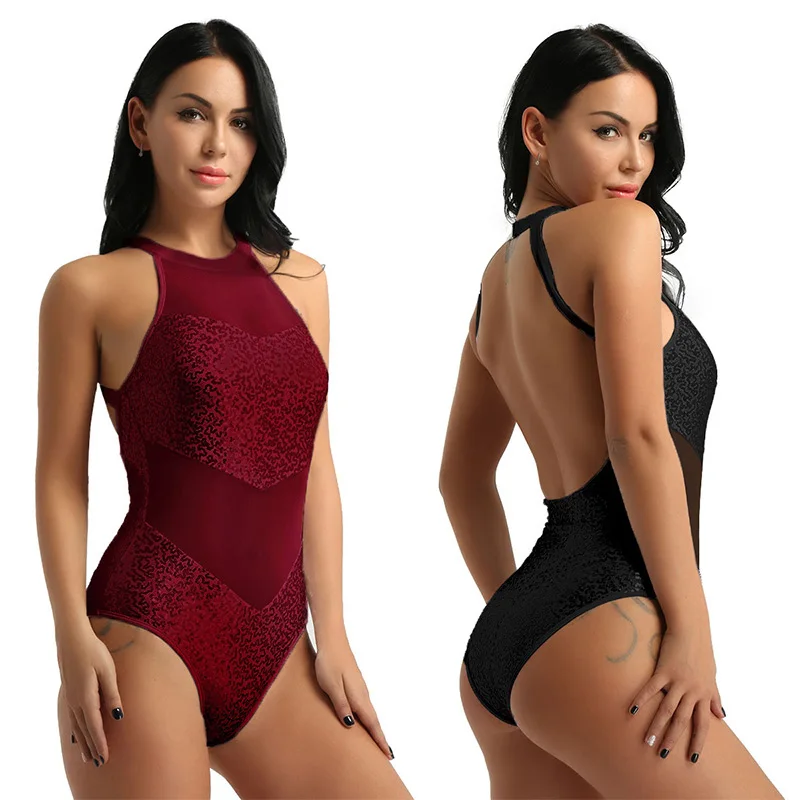 Женский Блестящий балетный трико TiaoBug с блестками сетчатый гимнастический