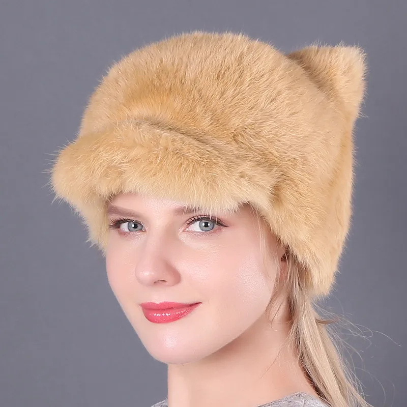 Новые зимние шапки из натурального кроличьего меха, женская теплая меховая шапка из натурального кролика для девушек, милая уличная модная Натуральная меховая шапка - Цвет: color3