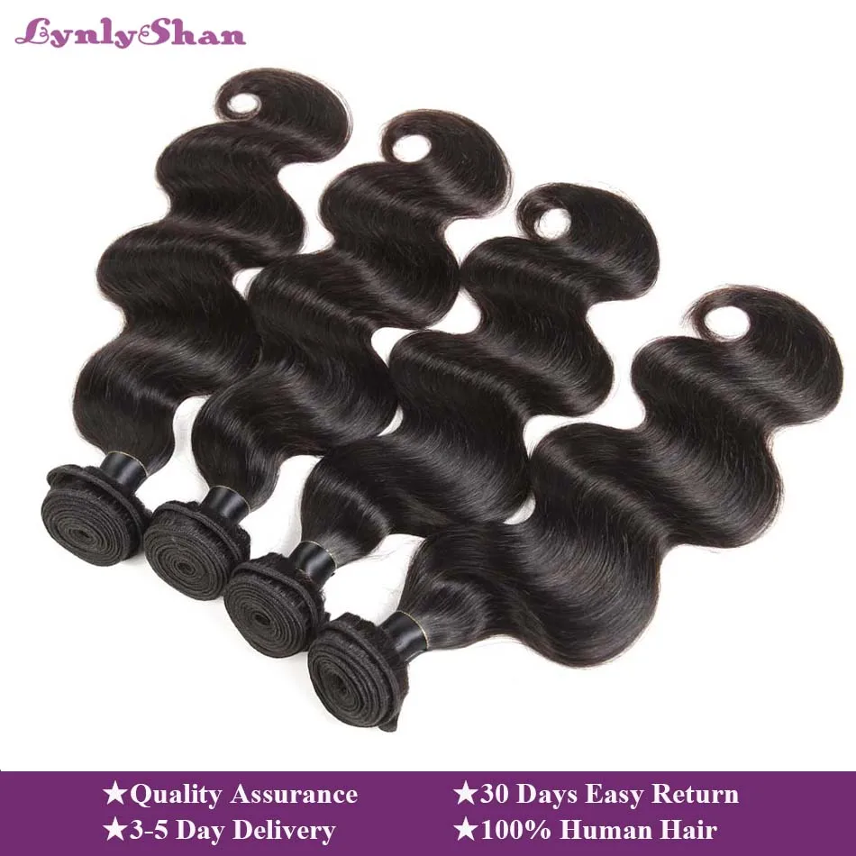 Lynlyshan индийские волнистые человеческие волосы 100% Remy 8-30 дюймов натуральный черный